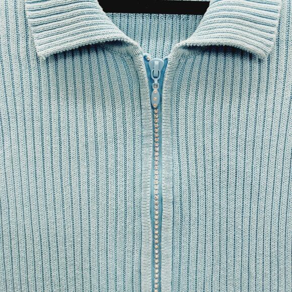 Sweater Full Zip Size L Rhinestone Zipper Powder Blue Dopamine Dressing Ribbed - Picture 4 of 15